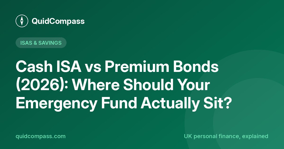 QuidCompass title card: Cash ISA vs Premium Bonds (2026)